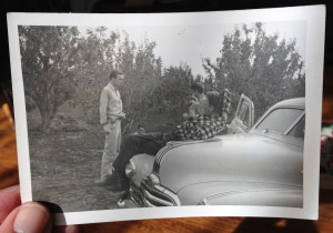 Out in the field in Alhambra Valley in 1948 with fellow grad students and his cigarette-smoking Professor Kessli. 